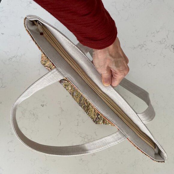 Textured Landscape Print Lined Zip Closure Shopping Utility Tote Bag Multi Color - Picture 5 of 9